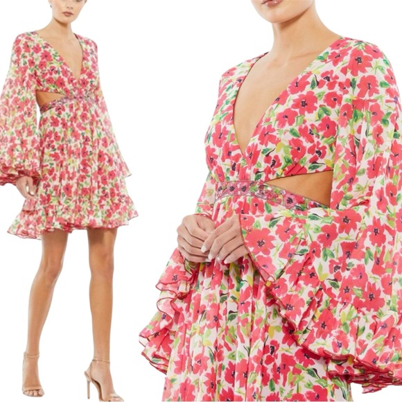 Mac Duggal Floral Cutout Bell Mini Dress Size 6